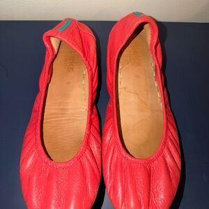 Tieks Poppy Orange Coral Leather Ballet Flats Shoes size 9